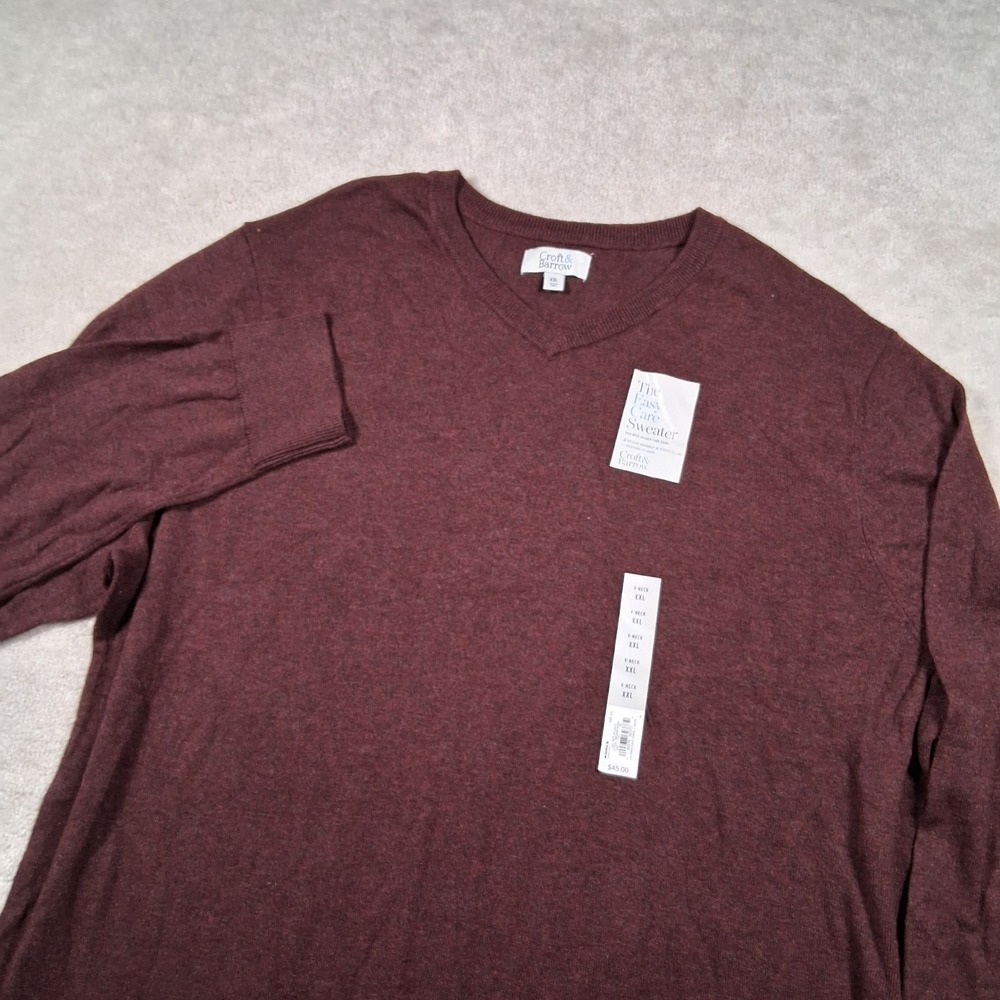 Croft & Barrow Sweater Mens XXL Burgundy Easy Care V-Neck Knit Pullover Cotton